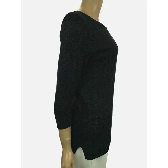 Talbots Black Pullover Sweater 3/4 Sleeve Size M Boatneck Loose Weave - Picture 2 of 5